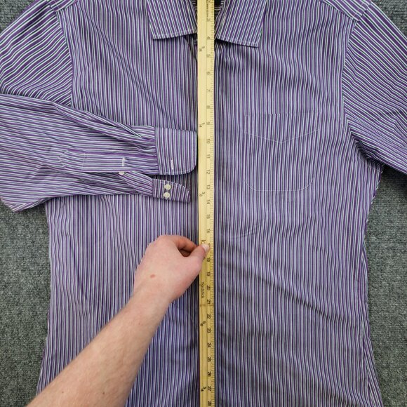 Lauren Ralph Lauren Slim Fit Men's 17 34/35 Purple Green Stripe Button Up Cotton - Picture 4 of 7